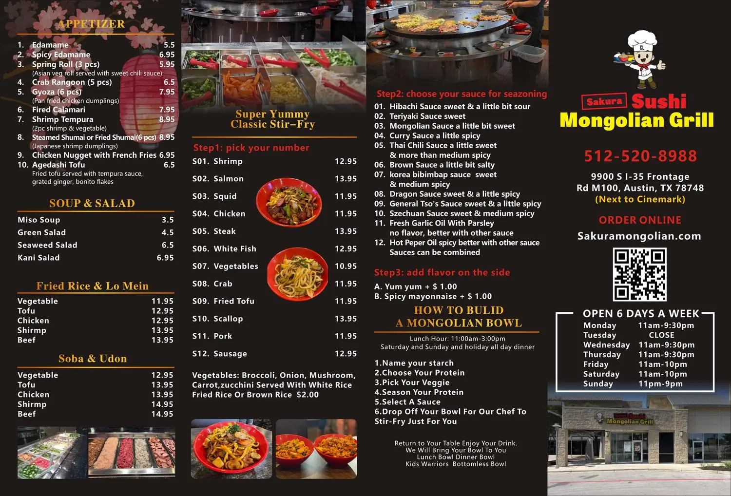 Sakura Sushi & Mongolian Grill Menu Page 2,a Sushi Restaurant in Austin.